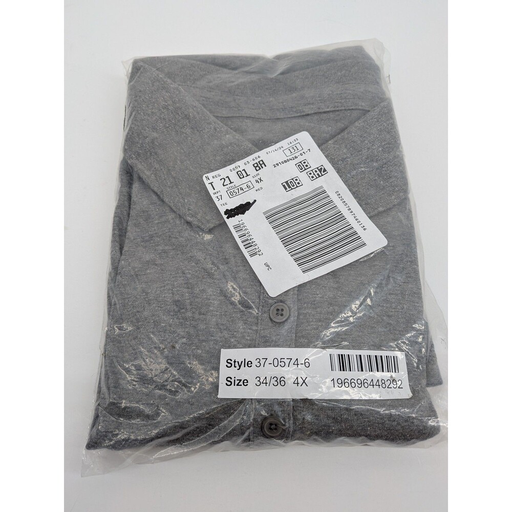 Woman Within Women's 4X 34/36 Gray Collared Polo Button Front Knit Top NWT